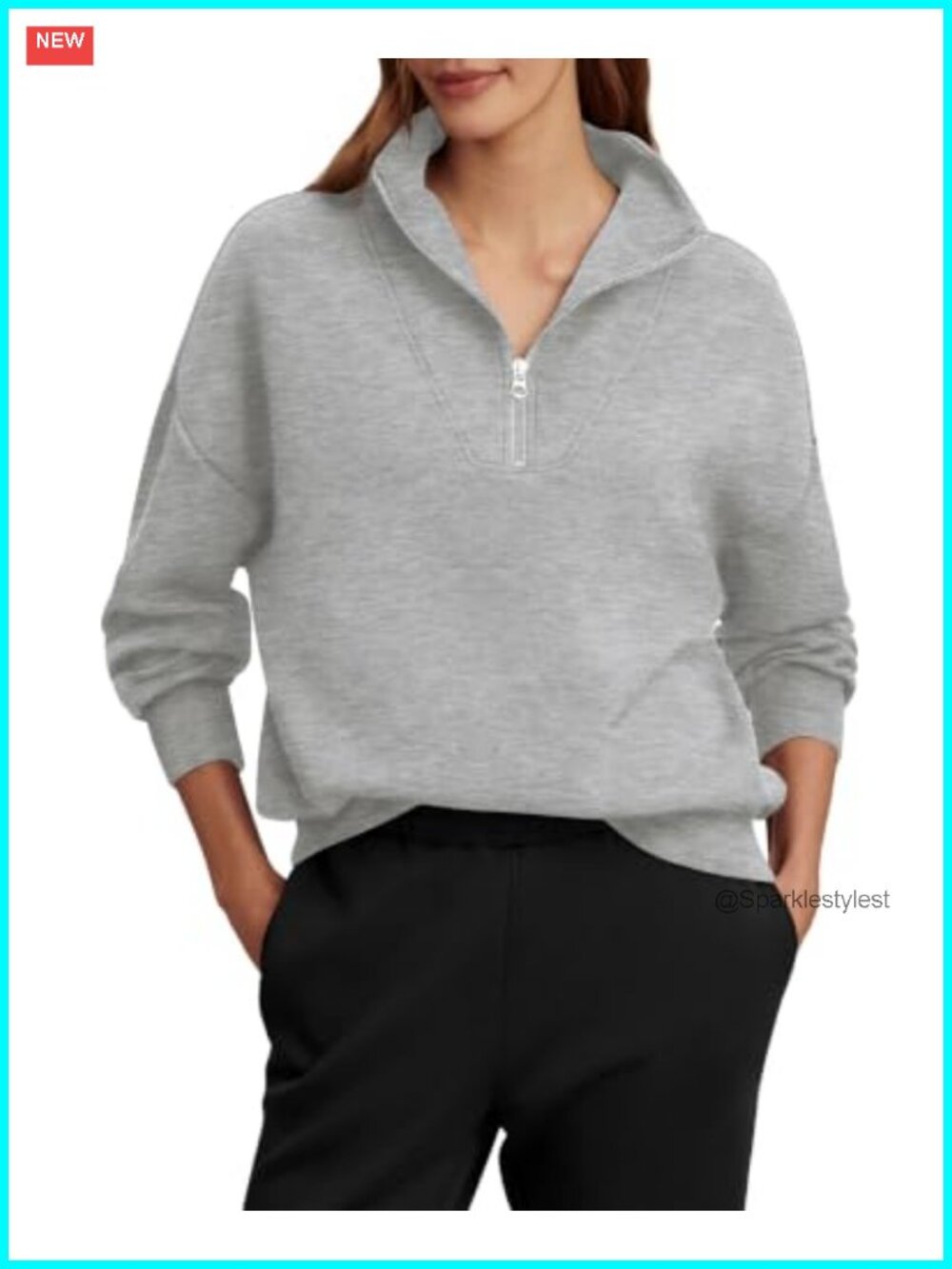 Oversized Half Zip Sweatshirt Cotton Blend Pullover Women's